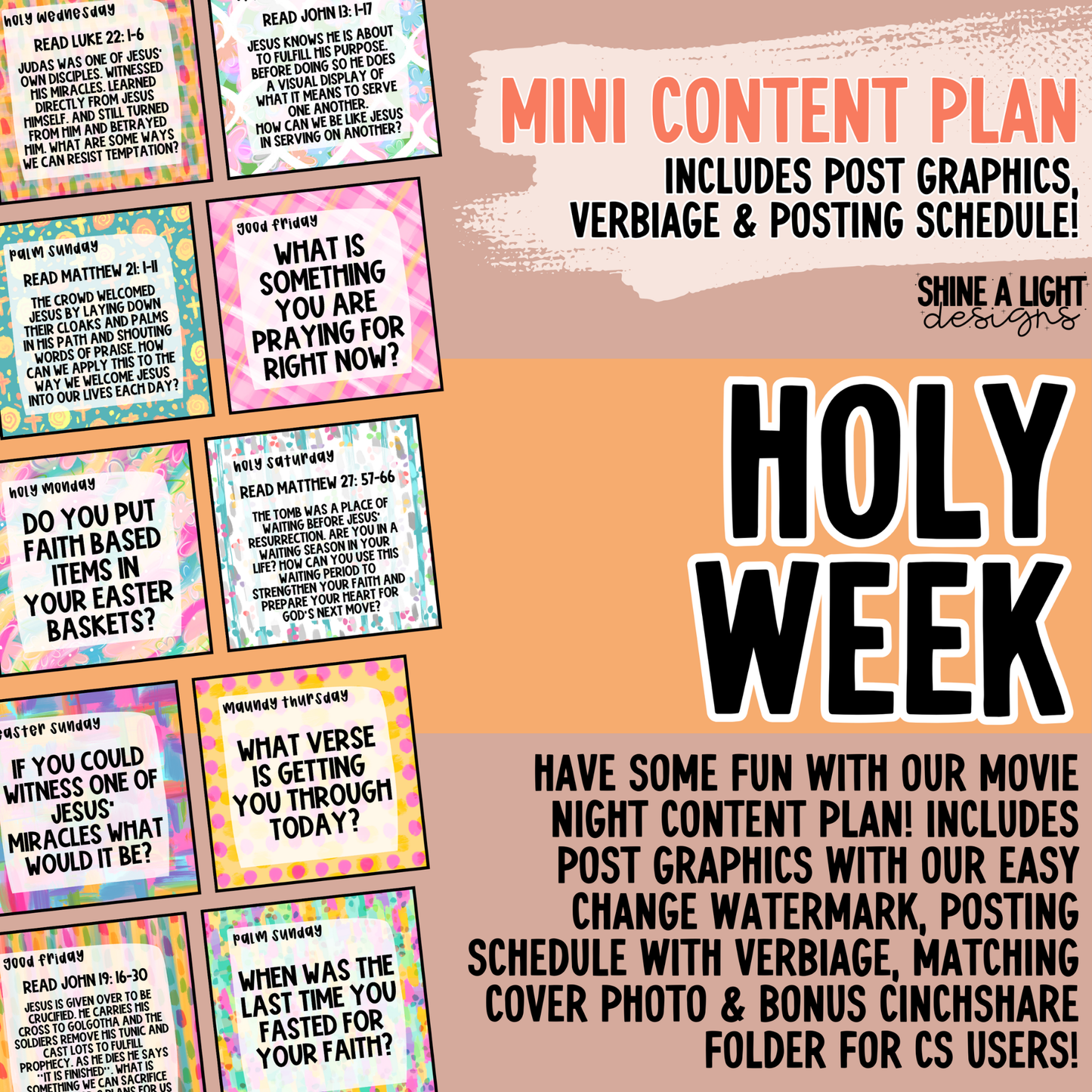 Holy Week 2025 Content Plan - Graphics, Schedule + Verbiage for Any Small Business!