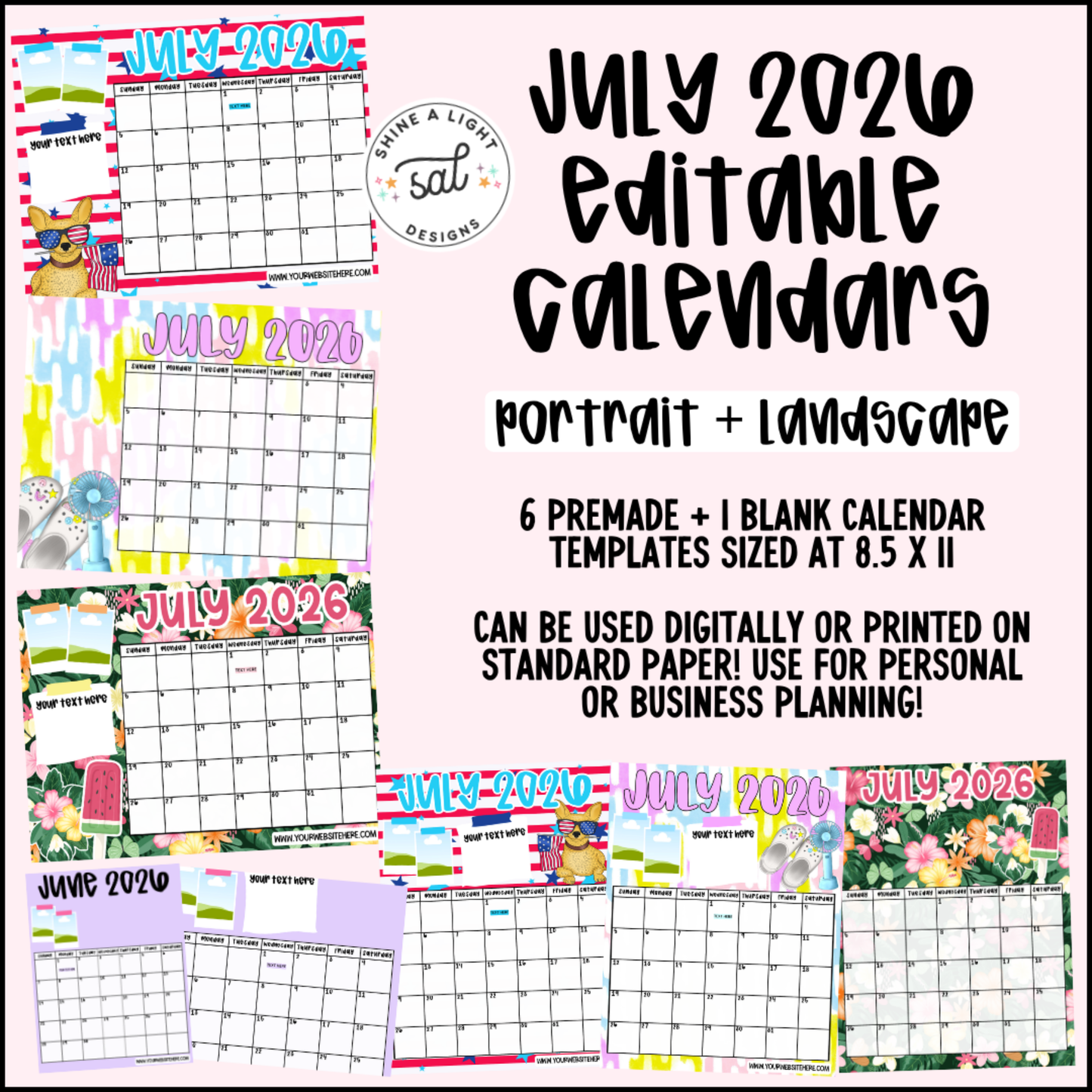 July 2026 Editable Calendars