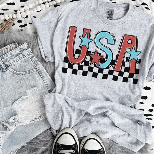 Checker And Stars USA PNG Digital Design (Instant Download)
