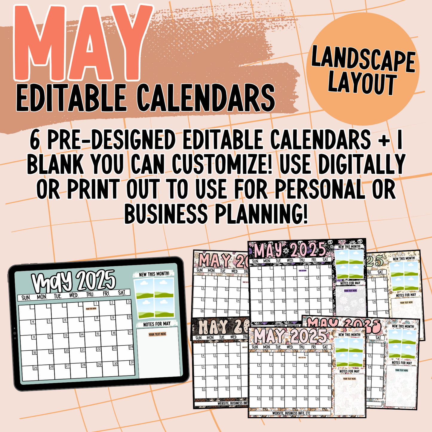 May 2025 Landscape Calendar Templates