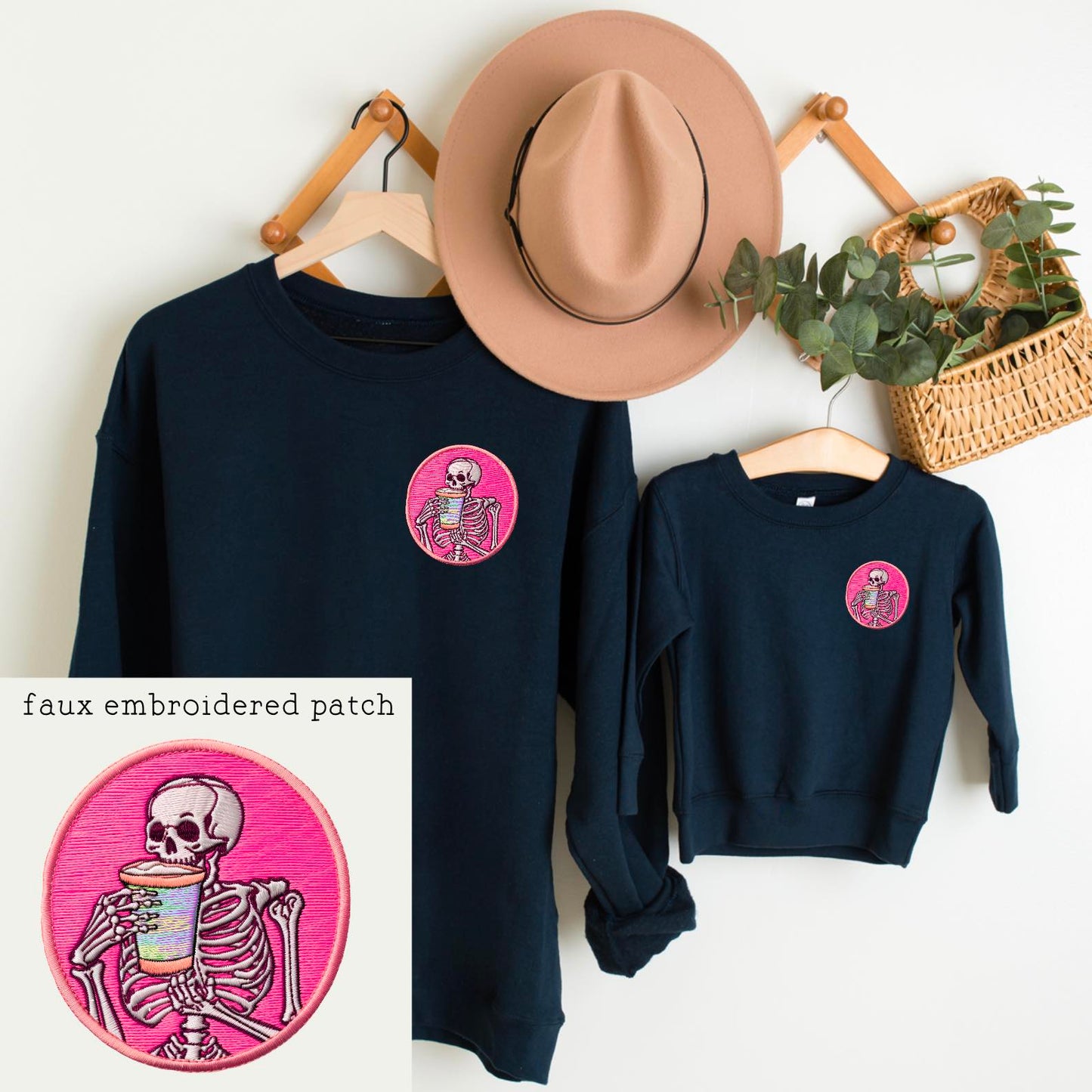 Skellie Coffee Faux Embroidered Patch Digital Download PNG