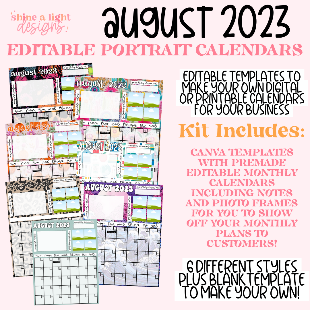 August 2023 Portrait Calendar Templates