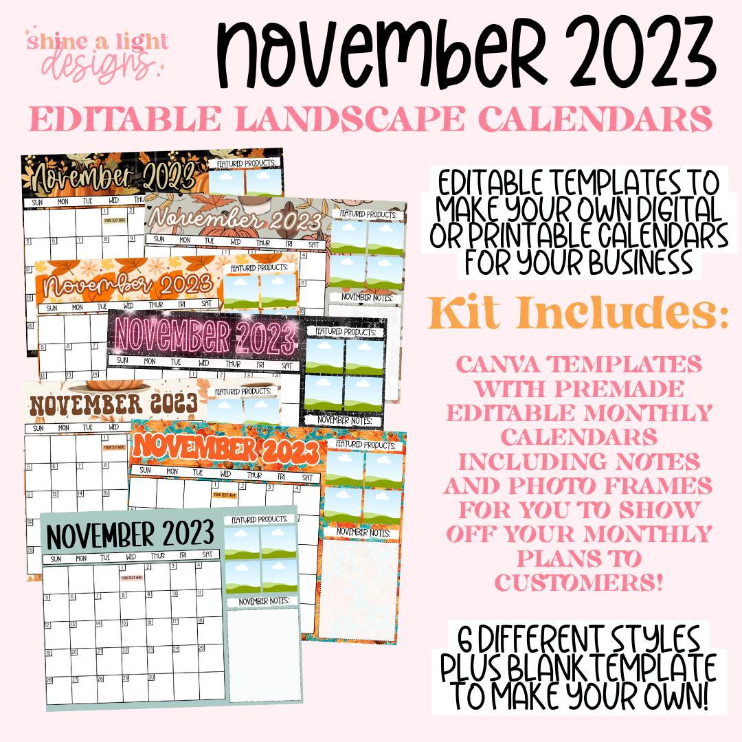 November 2023 Landscape Calendar Templates
