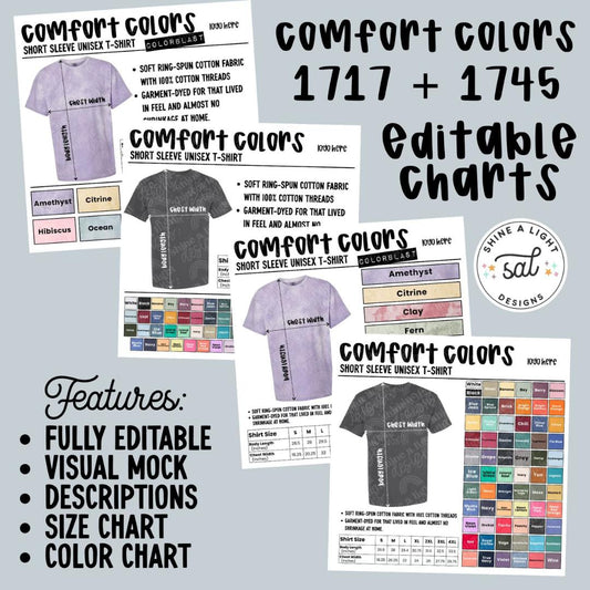 Comfort Colors 1717/1745 Color/Size Chart Templates