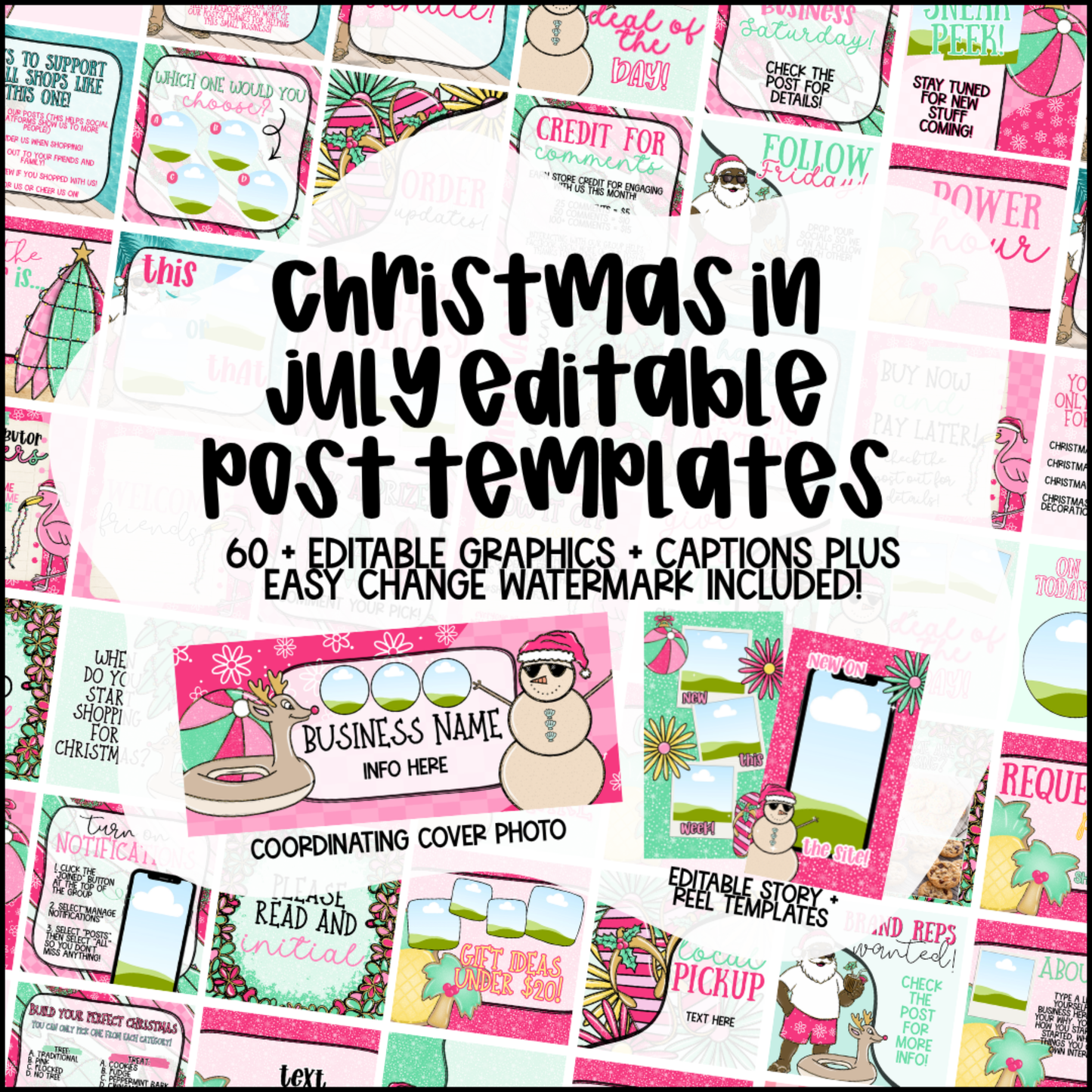 Christmas In July Small Business Social Media Kit (Editable Canva Templates)