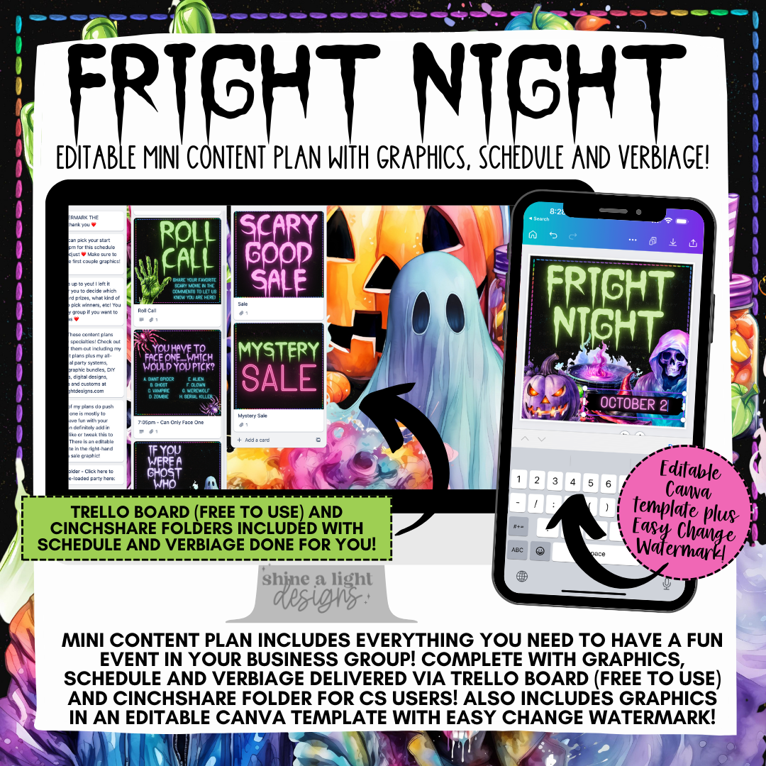 Fright Night Mini Content Plan - Graphics, Schedule + Verbiage for Any Small Business!