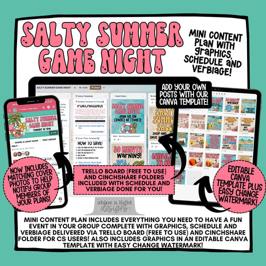 Salty Summer Game Night Content Plan - Graphics, Schedule + Verbiage for Any Small Business!