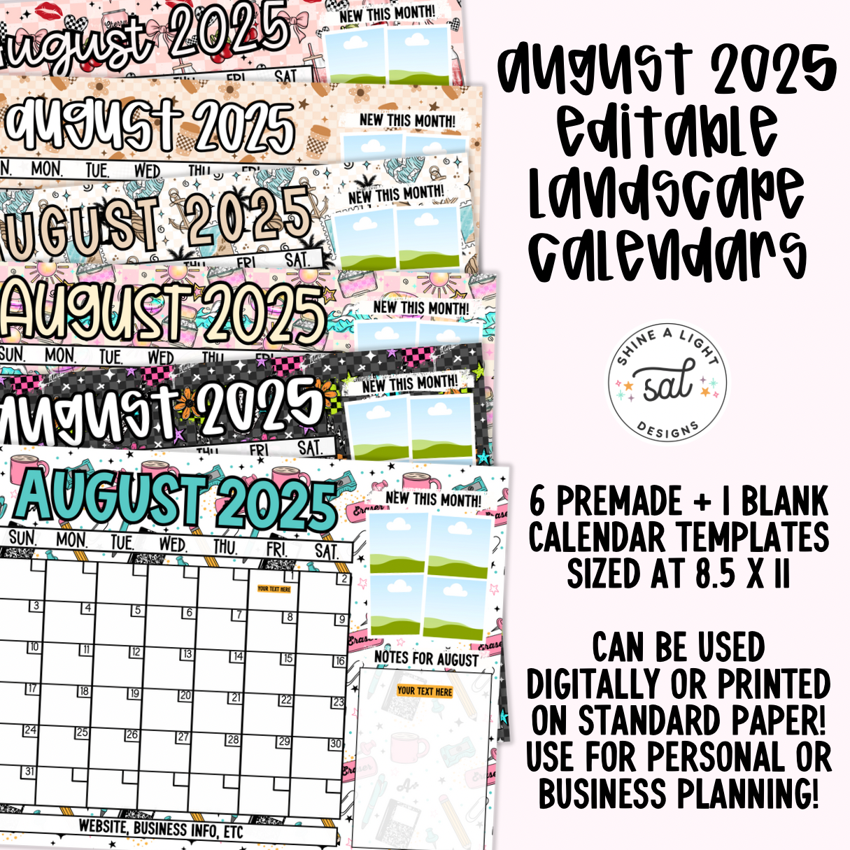 August 2025 Landscape Calendar Templates