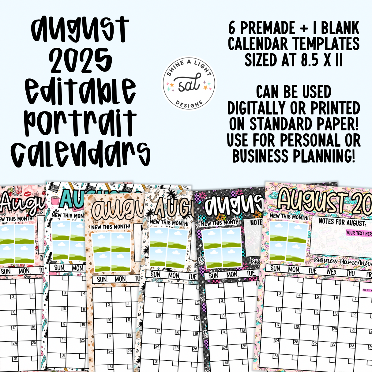 August 2025 Portrait Calendar Templates