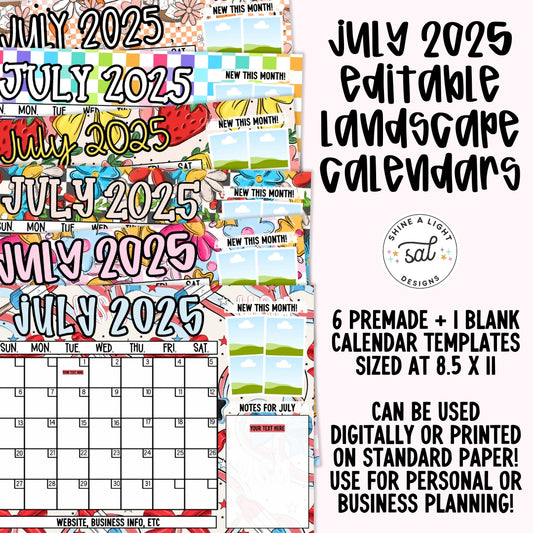 July 2025 Landscape Calendar Templates