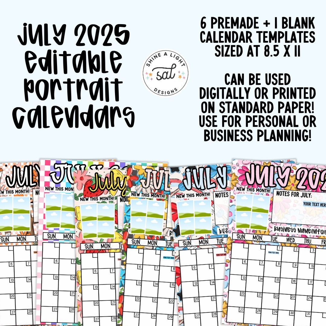 July 2025 Portrait Calendar Templates