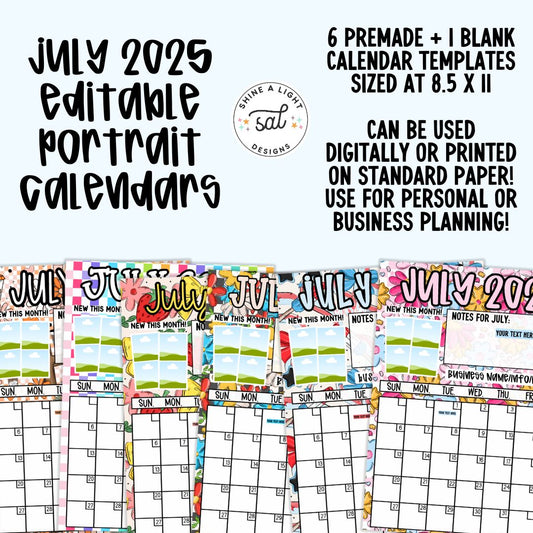 July 2025 Portrait Calendar Templates