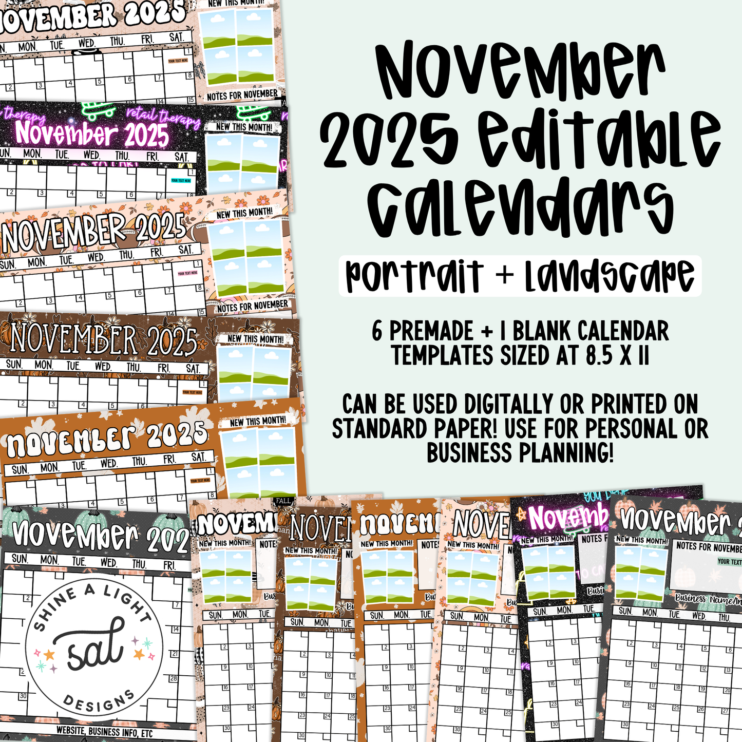 November 2025 Editable Calendars