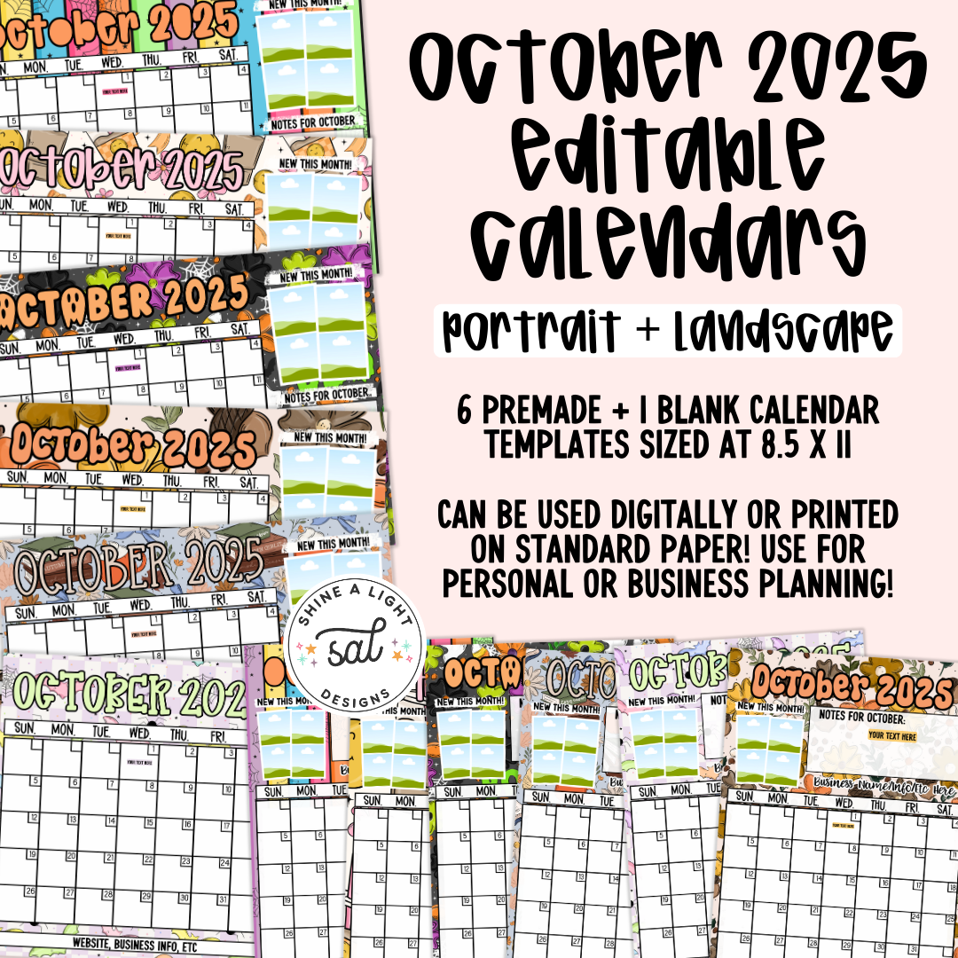 October 2025 Editable Calendars