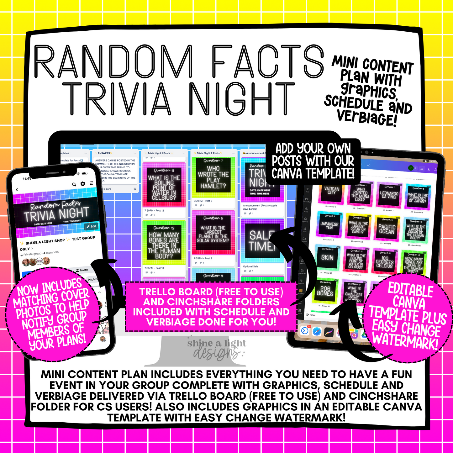 Random Facts Trivia Night Content Plan - Graphics, Schedule + Verbiage for Any Small Business!