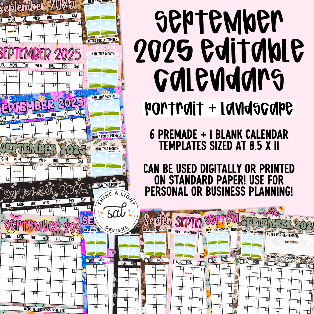September 2025 Editable Calendars