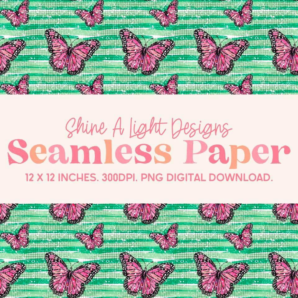 Seamless File Pink Green Butterfly Digital