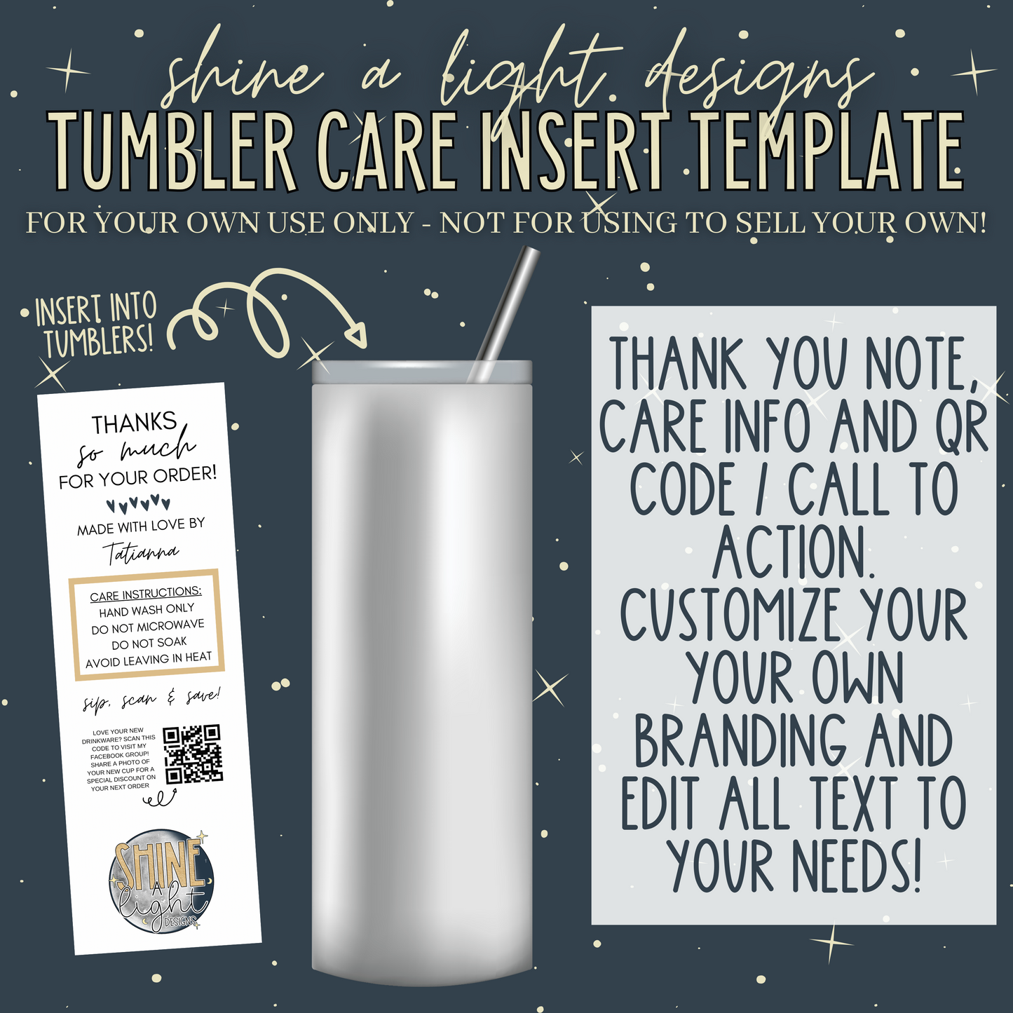 DIY Thank You/Care Info Tumbler Insert Canva Template