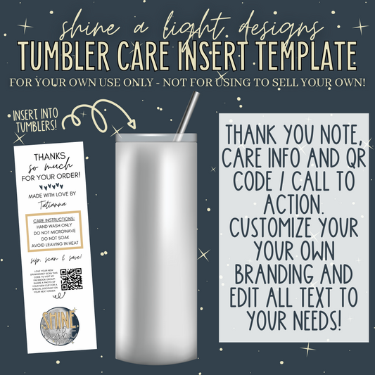DIY Thank You/Care Info Tumbler Insert Canva Template