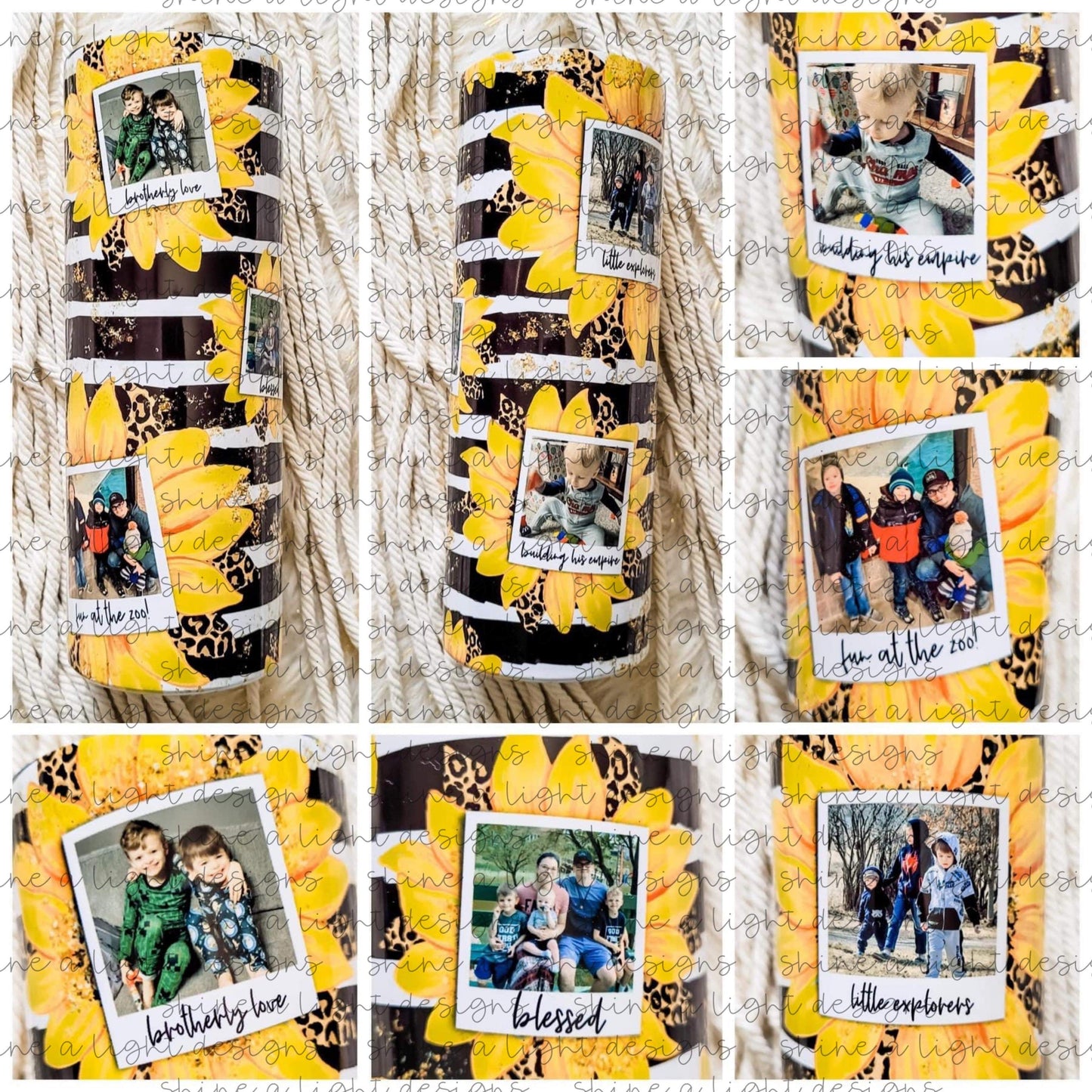 Customizable Sunflowers + Stripes Photo Tumbler Canva Template