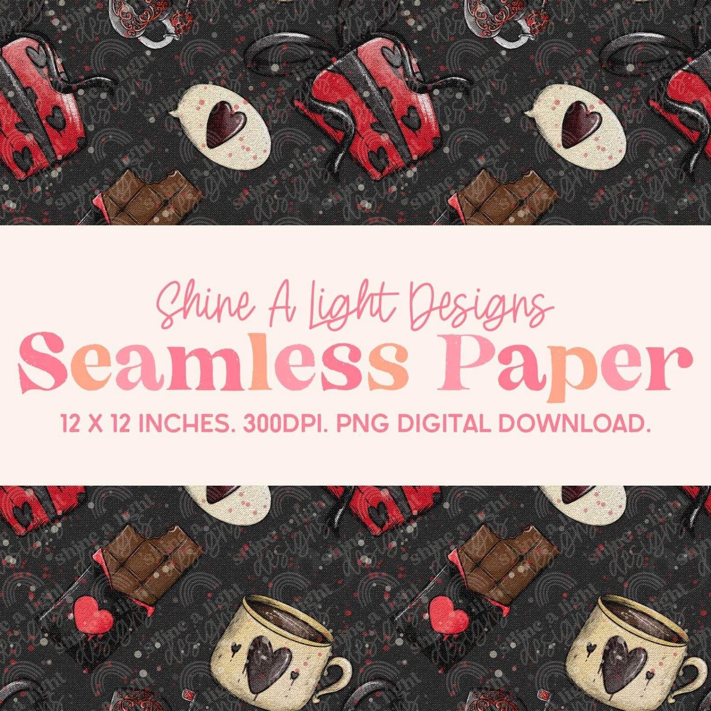Seamless File Black + Red Valentine Digital Download