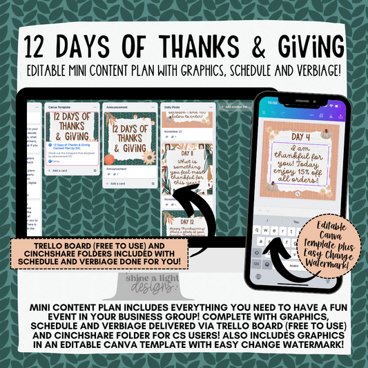12 Days of Thanks & Giving Mini Content Plan - Graphics, Schedule + Verbiage for Any Small Business!