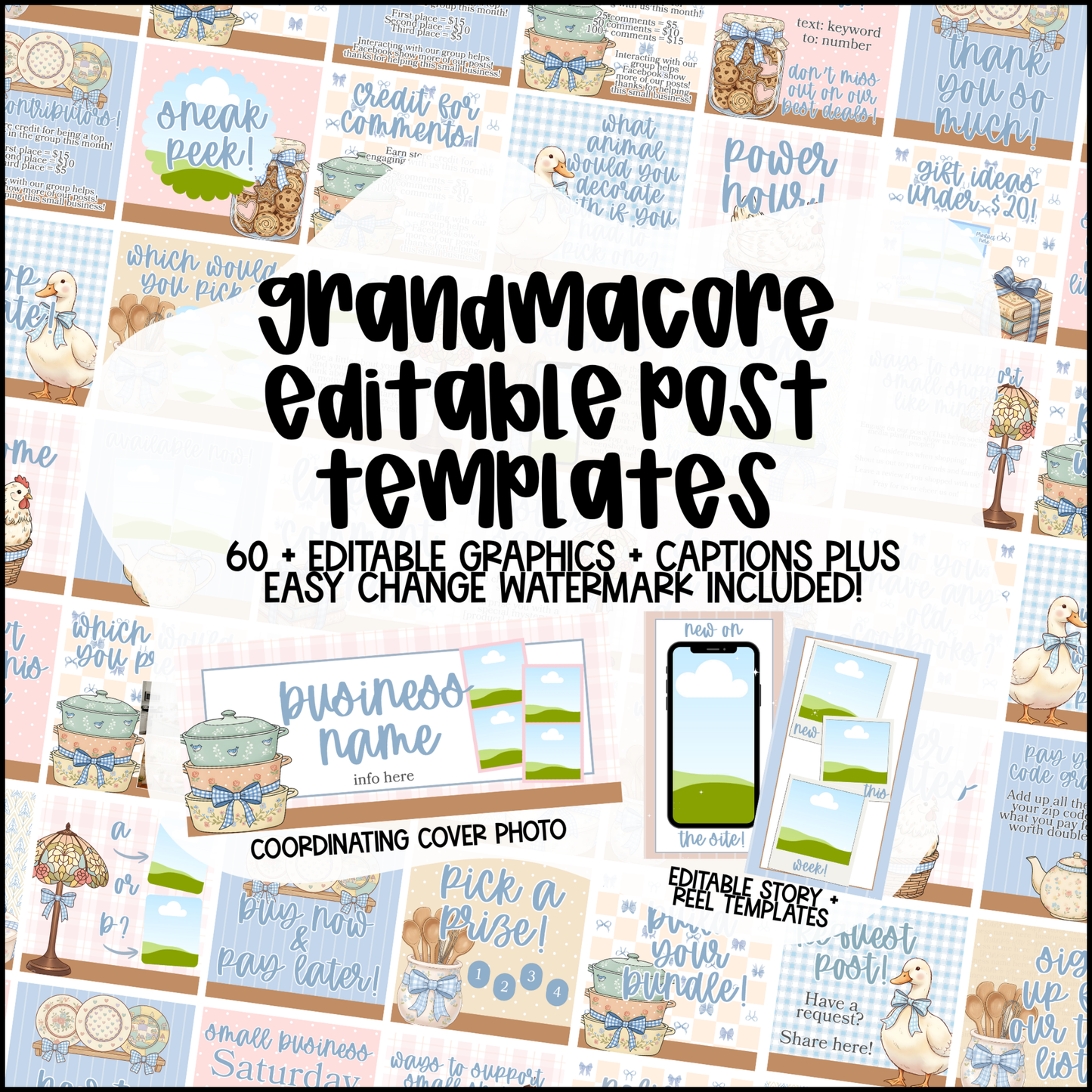 Grandmacore Small Business Social Media Kit (Editable Canva Templates)