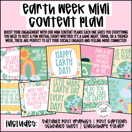 Earth Week Mini Content Plan - Graphics, Schedule + Verbiage for Any Small Business!