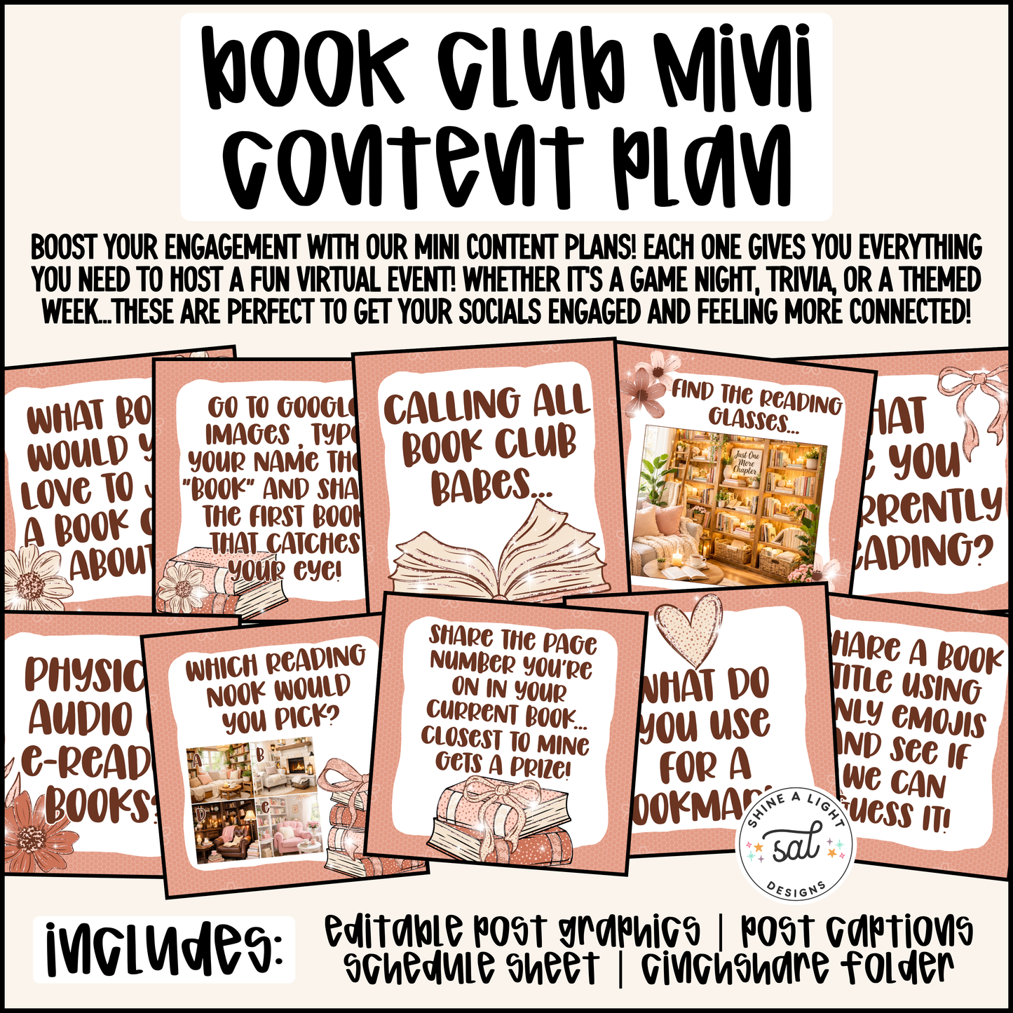 Book Club Mini Content Plan - Graphics, Schedule + Verbiage for Any Small Business!