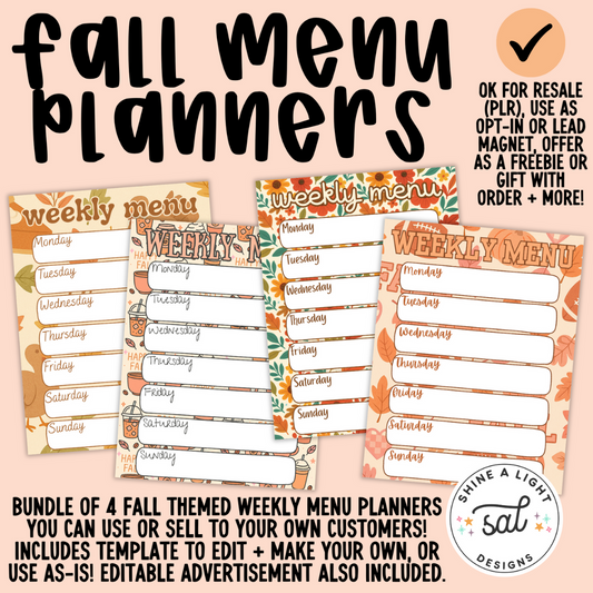 Fall Menu Planners (OK for Resale!)