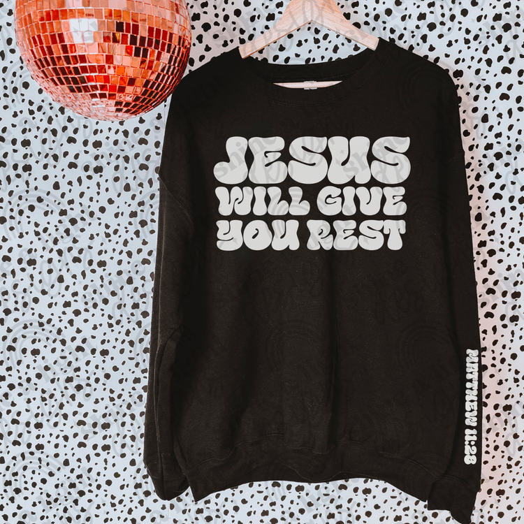 Jesus Will Give You Rest Front/Sleeve Digital Download Black & White PNG