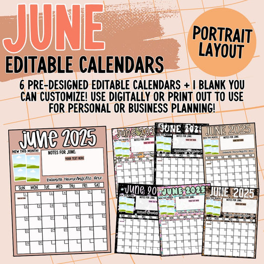June 2025 Portrait Calendar Templates