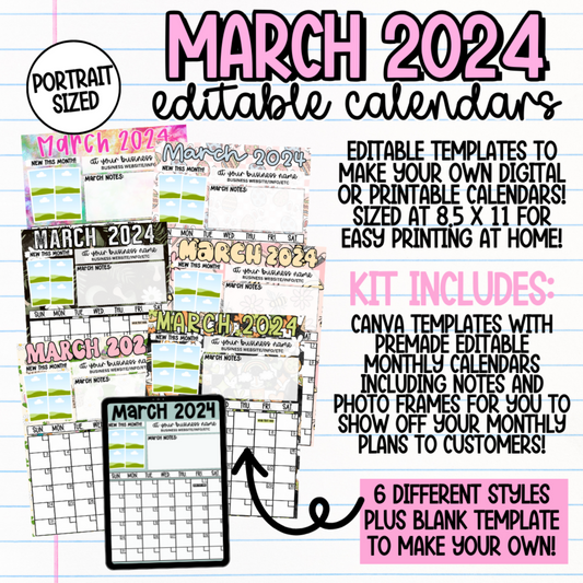 March 2024 Portrait Calendar Templates