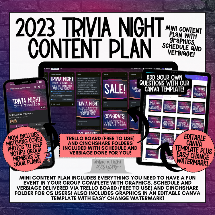 2023 Trivia Night Content Plan - Graphics, Schedule + Verbiage for Any Small Business!