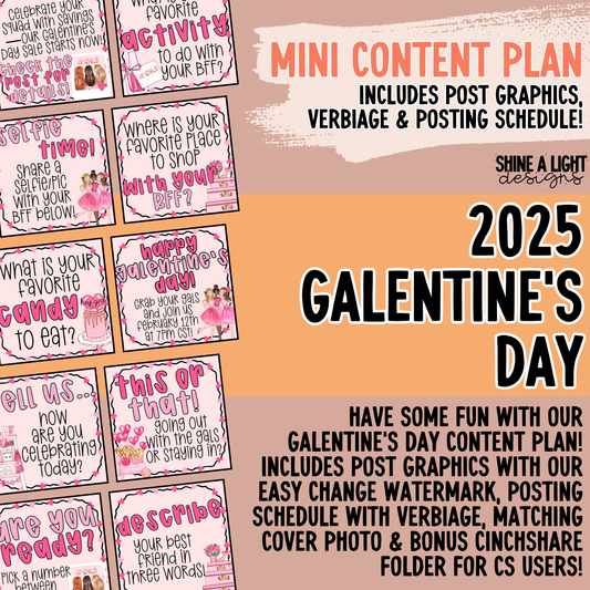 2025 Galentine's Day Content Plan - Graphics, Schedule + Verbiage for Any Small Business!