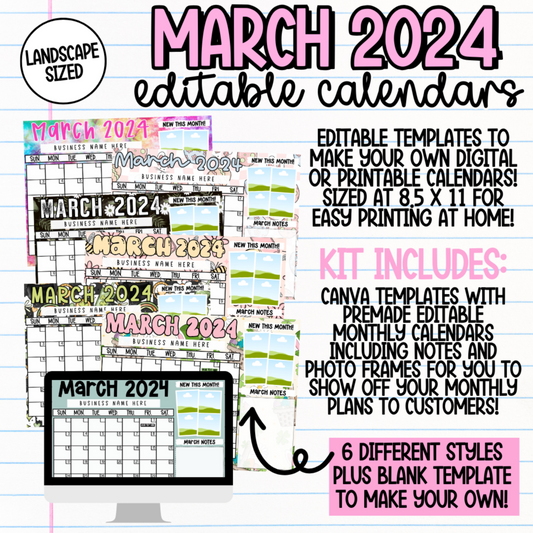 March 2024 Landscape Calendar Templates