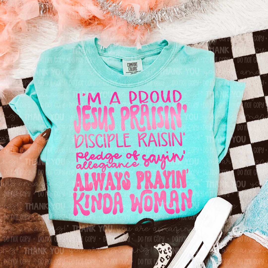 Always Prayin' Kinda Woman (Pink Ombre) PNG Digital Design (Instant Download)