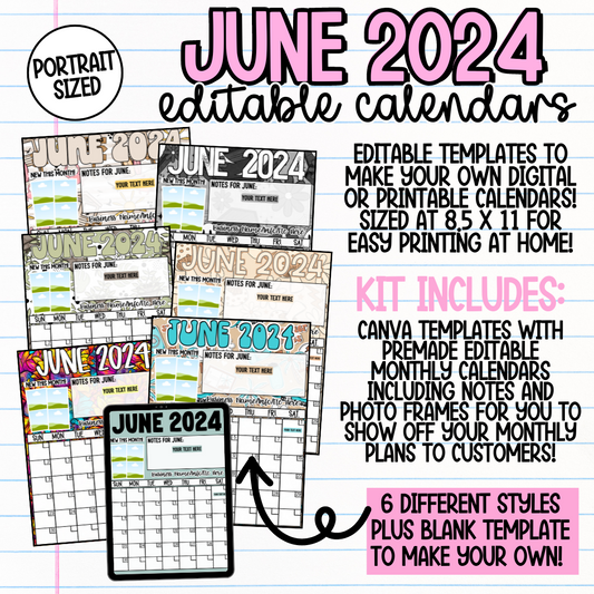 June 2024 Portrait Calendar Templates