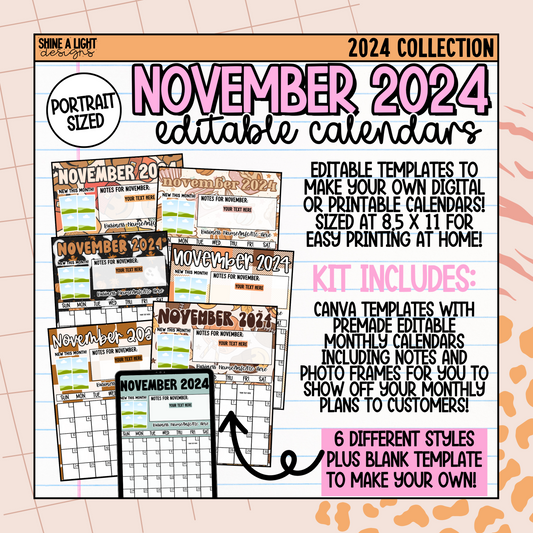 November Portrait Calendar Templates