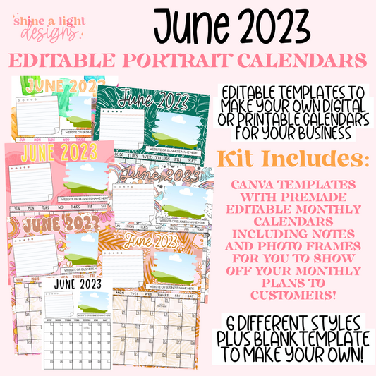 June 2023 Portrait Calendar Templates