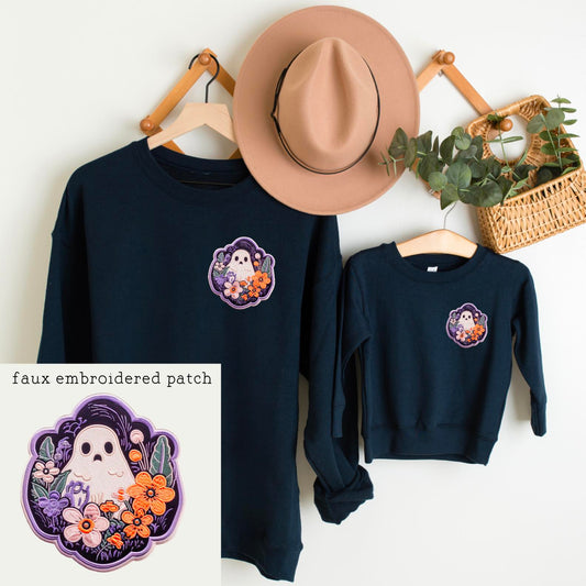 Cute Ghost Faux Embroidered Patch Digital Download PNG