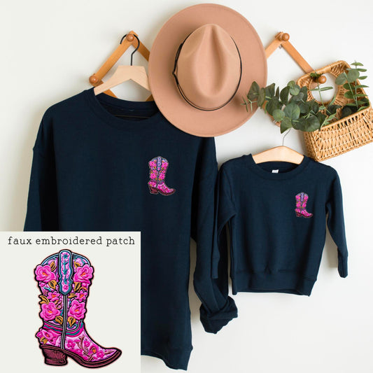 Cowgirl Boot Faux Embroidered Patch Digital Download PNG