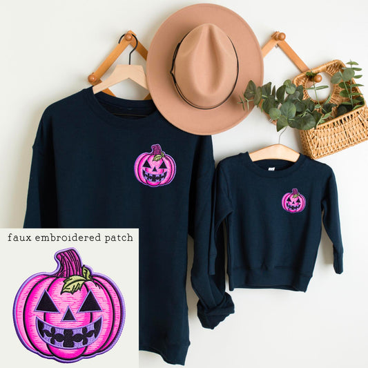 Pink Purple Pumpkin Faux Embroidered Patch Digital Download PNG