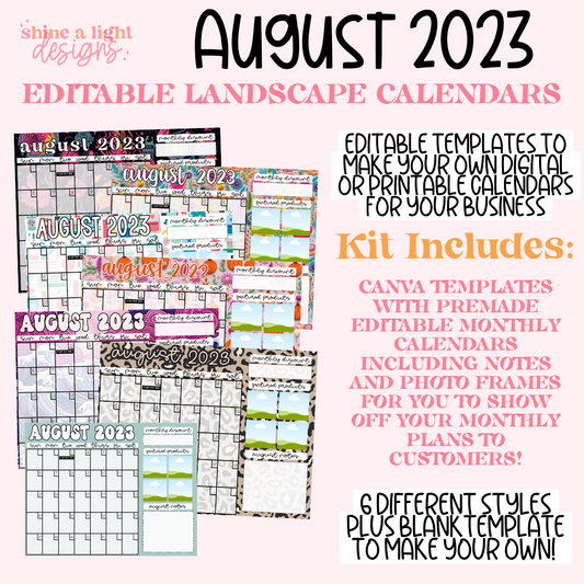 August 2023 Landscape Calendar Templates