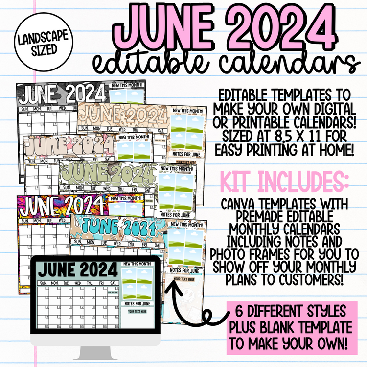 June 2024 Landscape Calendar Templates