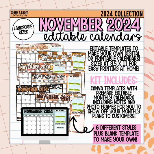 November Landscape Calendar Templates