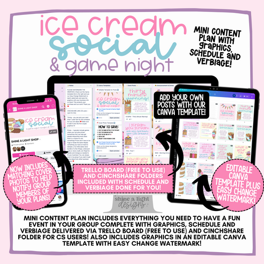 Ice Cream Social & Game Night Content Plan - Graphics, Schedule + Verbiage for Any Small Business!