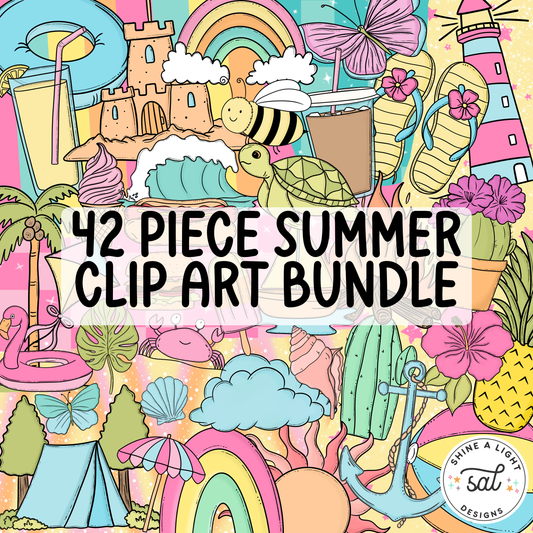 Summer Clip Art Bundle | 42 Elements | Hand Drawn Clip Art