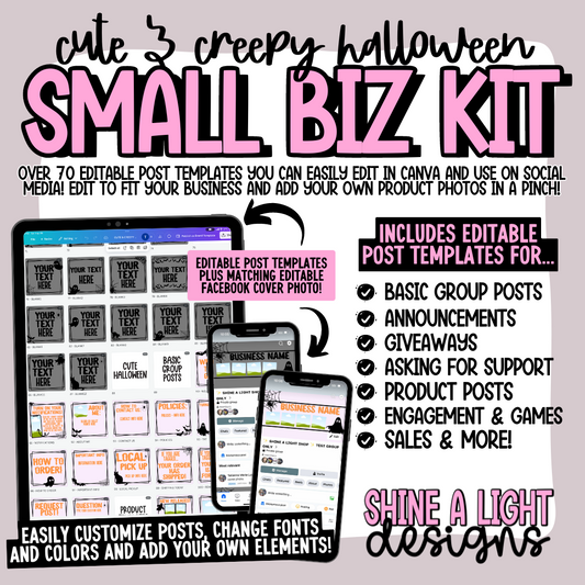 Cute & CREEPY 2-IN-1 Halloween Small Biz Kit (Includes Editable Cover Photos!)