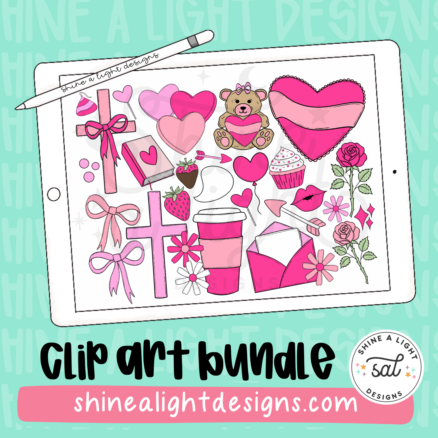 Valentine's Day Clip Art Bundle (Pink) | Hand Drawn Clip Art